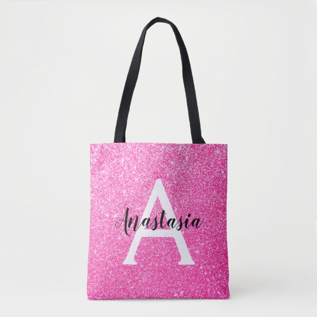 Girly Glam Shock rosa Glitter Sparkles Monogram Na Tygkasse (Framsida)