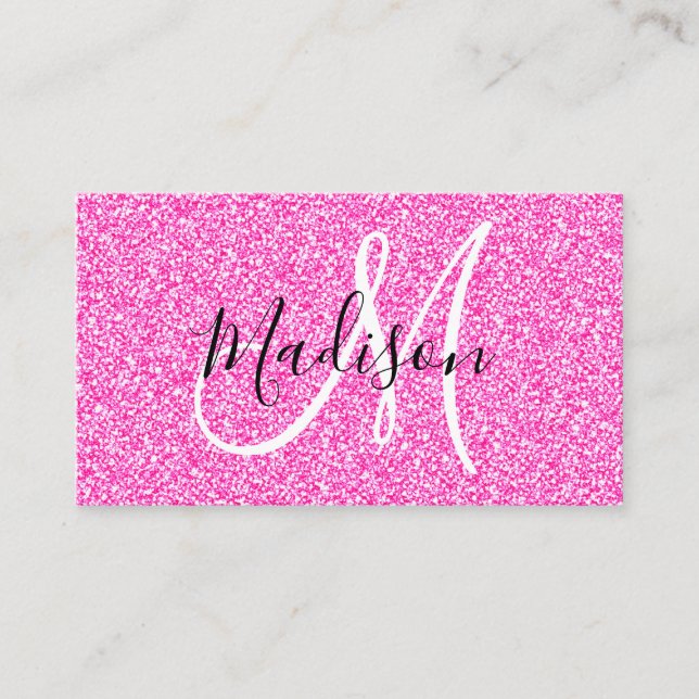 Girly & Glam Shock rosa Glitter Sparkles Monogram Visitkort (Framsida)
