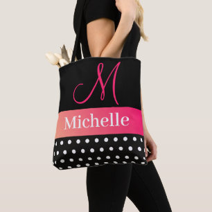 Girly Glam Shock rosa och Black Monogram Namn Tygkasse