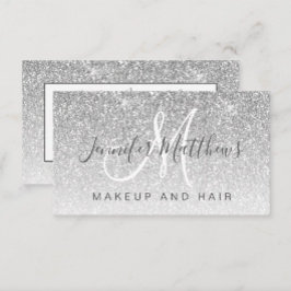 Girly Glam Silver Glitter Makeup Artist Hair Salon Visitkort