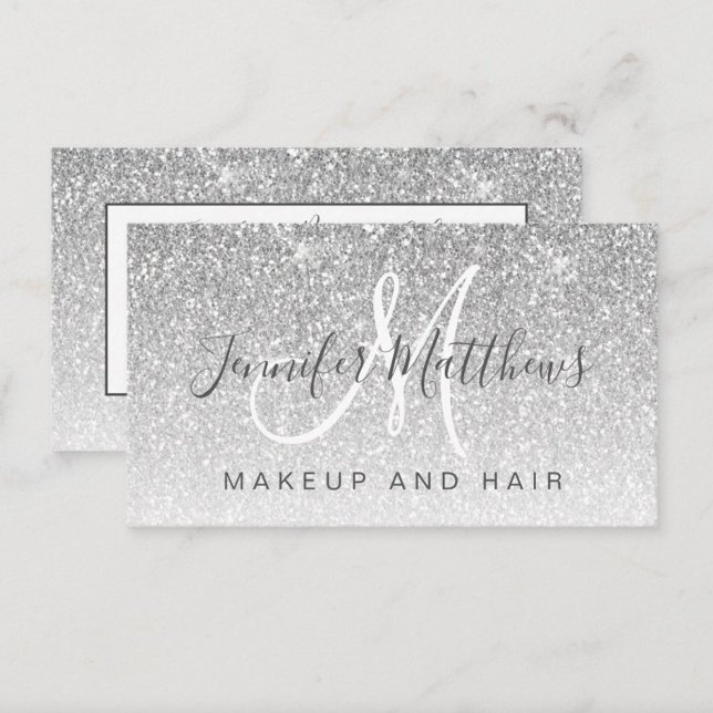Girly Glam Silver Glitter Makeup Artist Hair Salon Visitkort (Skapare uppladdad)