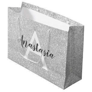 Girly Glam Silver Glitter Sparkles Monogram Namn