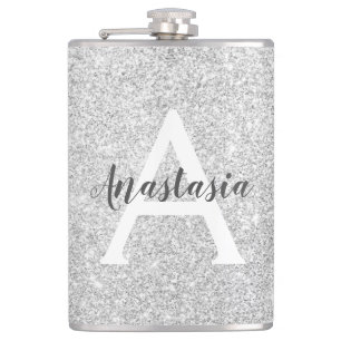 Girly Glam Silver Glitter Sparkles Monogram Namn Fickplunta