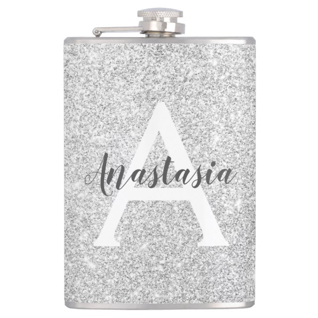 Girly Glam Silver Glitter Sparkles Monogram Namn Fickplunta (Framsidan)