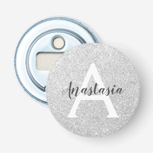 Girly Glam Silver Glitter Sparkles Monogram Namn Flasköppnare