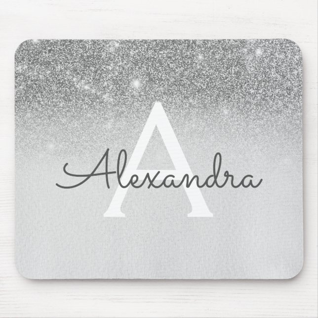 Girly Glam Silver Gnistra Glitter Monogram Ombre Musmatta (Framsidan)