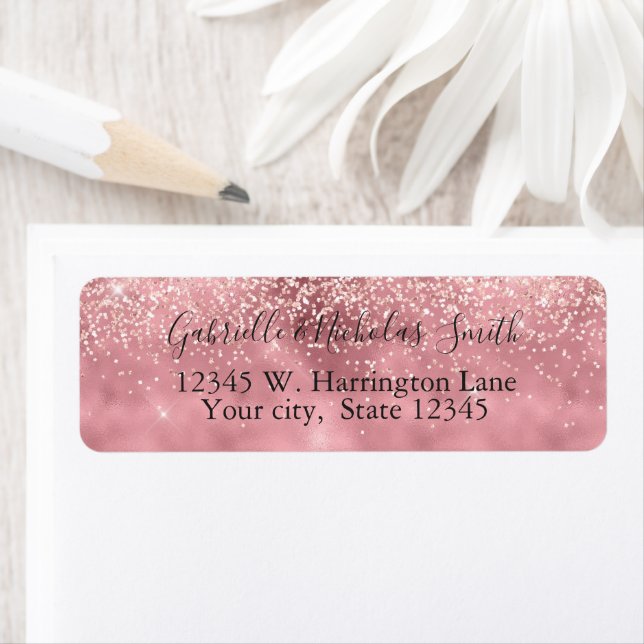 Girly Glam Söt Rosa Glitter Glitz Returadress Etikett (Insitu)
