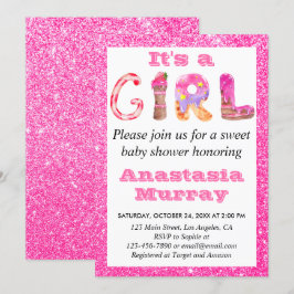 Girly Glam Sweet Shock rosa Girl Baby Shower Inbjudningar