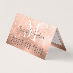 Girly Glamous Ro Guld Glitter SPA Salon Foldad Visitkort