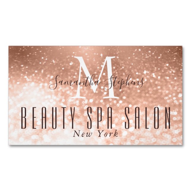 Girly Glamous Ro Guld Glitter SPA Salon Magnetiska Visitkort (Framsida)