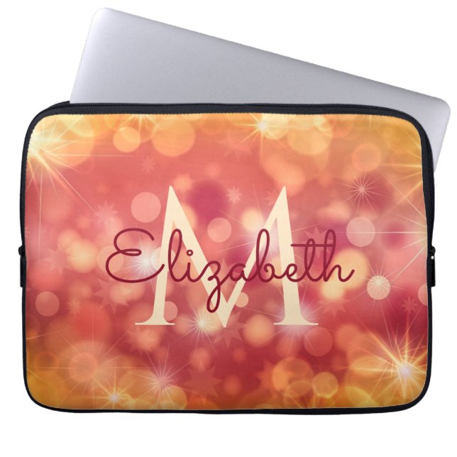 Girly Glitter Coral Orange Bokeh Initial Monogram Laptop Fodral (Framsidan)