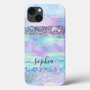 Girly Glitter Faux Holografiska Rosa Blue Lila