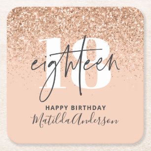 Girly glitter gnistra, modern 18:e födelsedagsfes underlägg papper kvadrat
