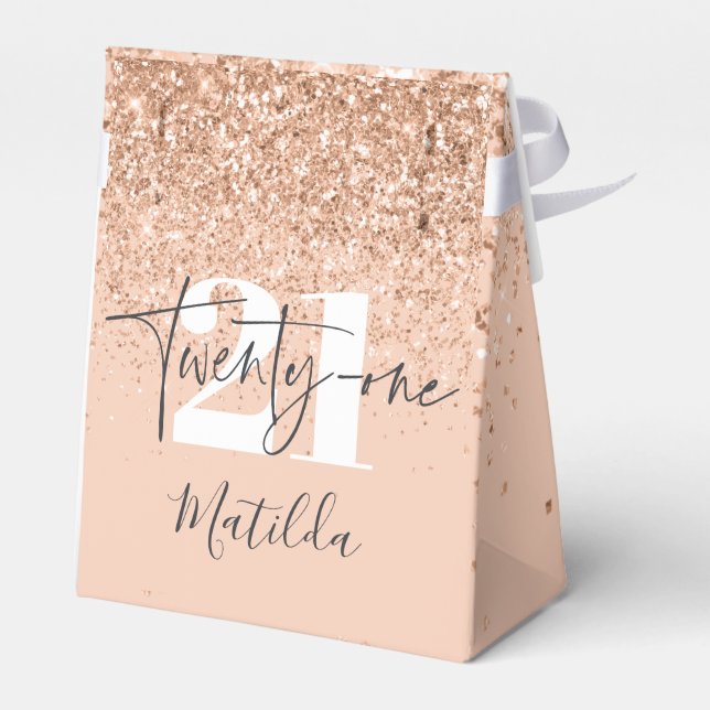 Girly glitter gnistra, modern 21-årsdag party presentaskar (Baksidan Sidan)