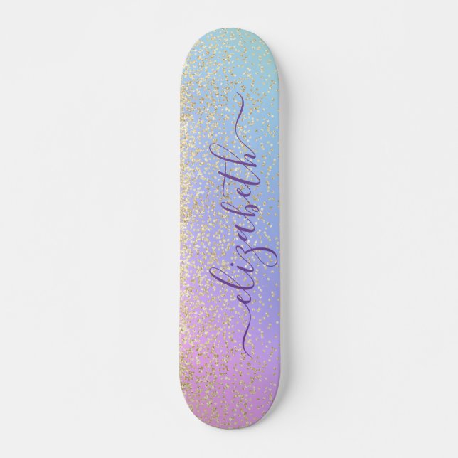 Girly Glitter Guld Confetti Personlig Rainbow Mini Skateboard Bräda 18,5 Cm (Framsida)