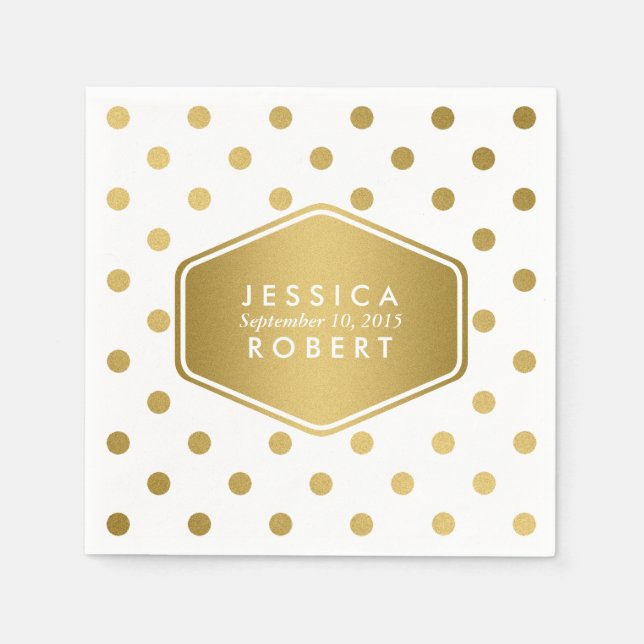 Girly Glitter Guld Polka dots Mönster Monogram Pappersservett (Framsidan)