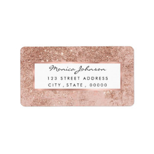 Girly glitter marmor i rosa ros guld adressetikett
