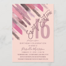 Girly Glitter Paint Brushstrokes Rosa Sweet 16