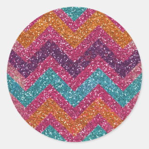 Girly Glitter Print Chevron Rand Teal Rosa Runt Klistermärke