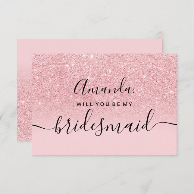 Girly glitter rosa ombre skript till min bridesmai inbjudningar (Fram/baksida)