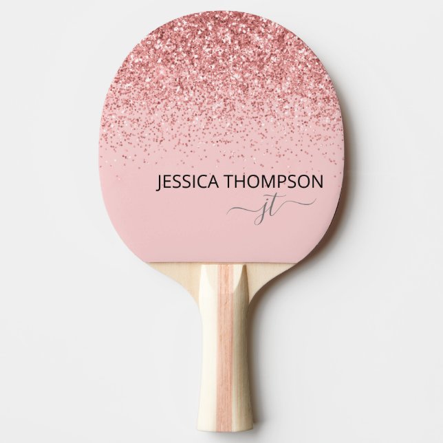 Girly Glitter  Rosa Simple Monogram Namn  Pingisracket (Framsidan)
