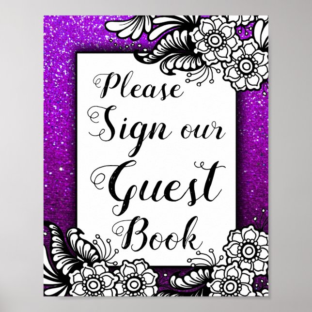 Girly Glitter Sparkles Birthday Bröllop Guest Bok Poster (Framsidan)