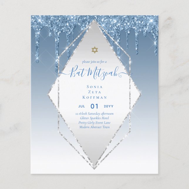 Girly Glitter Sparkles FLADDERMUS MITVAH-inbjudan Flygblad (Framsidan)