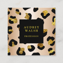 Girly Glittery Faux Guld Leopard print Luxury Fyrkantigt Visitkort