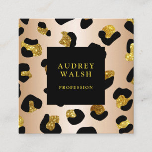 Girly Glittery Faux Guld Leopard print Luxury Fyrkantigt Visitkort