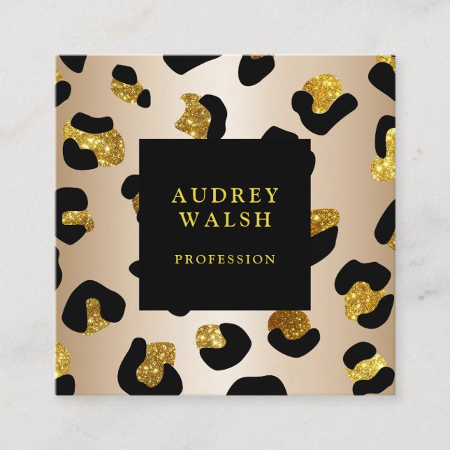 Girly Glittery Faux Guld Leopard print Luxury Fyrkantigt Visitkort (Framsida)