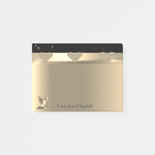 Girly Glittery Guld Hearts,Högklackar-Personlig Post-it Block (Framsida)