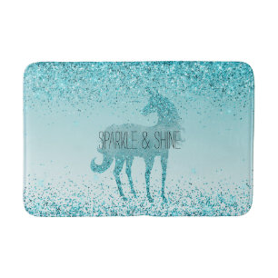 Girly Glitz Aqua Turquise Glitter Unicorn Badrumsmatta