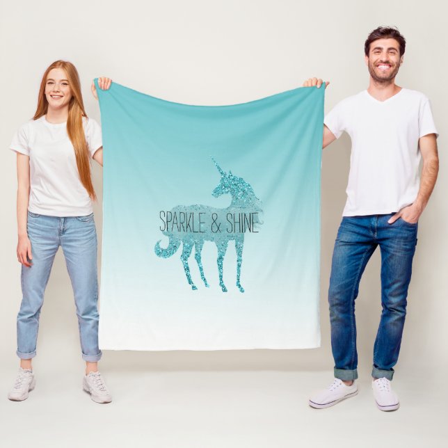 Girly Glitz Aqua Turquise Glitter Unicorn Fleecefilt (På plats)