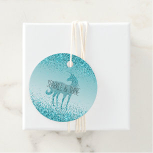 Girly Glitz Aqua Turquise Glitter Unicorn Gåvor Etiketter