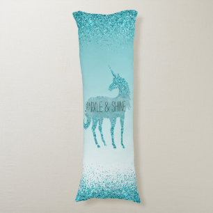 Girly Glitz Aqua Turquise Glitter Unicorn Kroppskudde