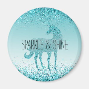 Girly Glitz Aqua Turquise Glitter Unicorn Magnet