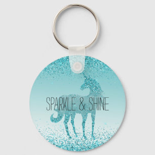 Girly Glitz Aqua Turquise Glitter Unicorn Nyckelring
