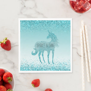 Girly Glitz Aqua Turquise Glitter Unicorn Pappersservett