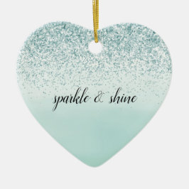 Girly Glitz Mint Ombre Glitter Guld Heart Julgransprydnad Keramik