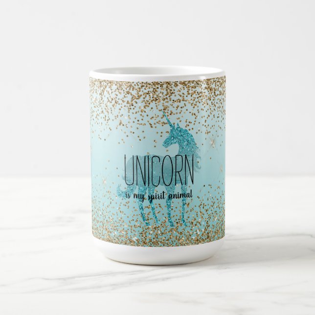 Girly Glitzy Aqua Turquise Glitter Unicorn Quote Kaffemugg (Center)