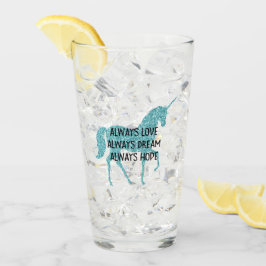 Girly Glitzy Glitter Aqua Unicorn Glaskopp
