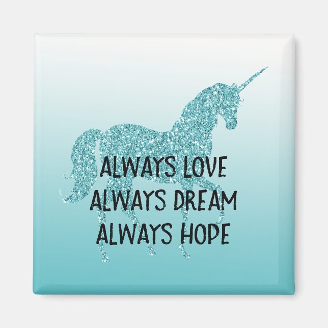 Girly Glitzy Glitter Aqua Unicorn Magnet (Framsidan)