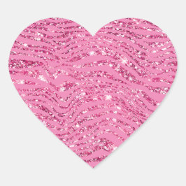 Girly Glitzy Rosa Glitter Zebra Hjärtformat Klistermärke
