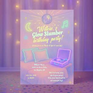 Girly Glow Neon Disco Sleepover Party Inbjudningar