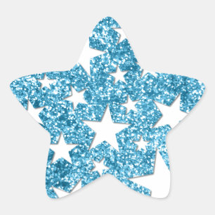 Girly Gnistra Faux Glitter Stars Light Blue Stjärnformat Klistermärke