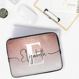 Girly Gnistra Ro Guld Glitter White Monogrammed Mo Laptop Fodral