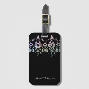 Girly Gnistra Script Monogram Namn Bagagebricka