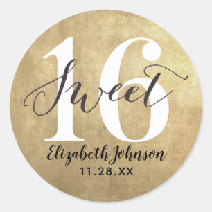 Girly Gold Foil Sweet 16 Birthday Runt Klistermärke