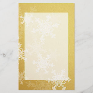 Girly golden and white jul snöflingor brevpapper