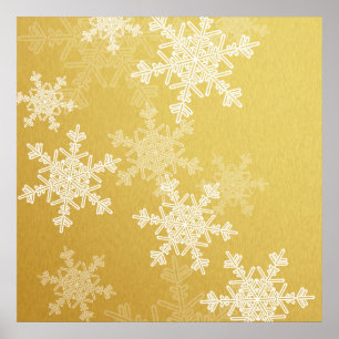 Girly golden and white jul snöflingor poster
